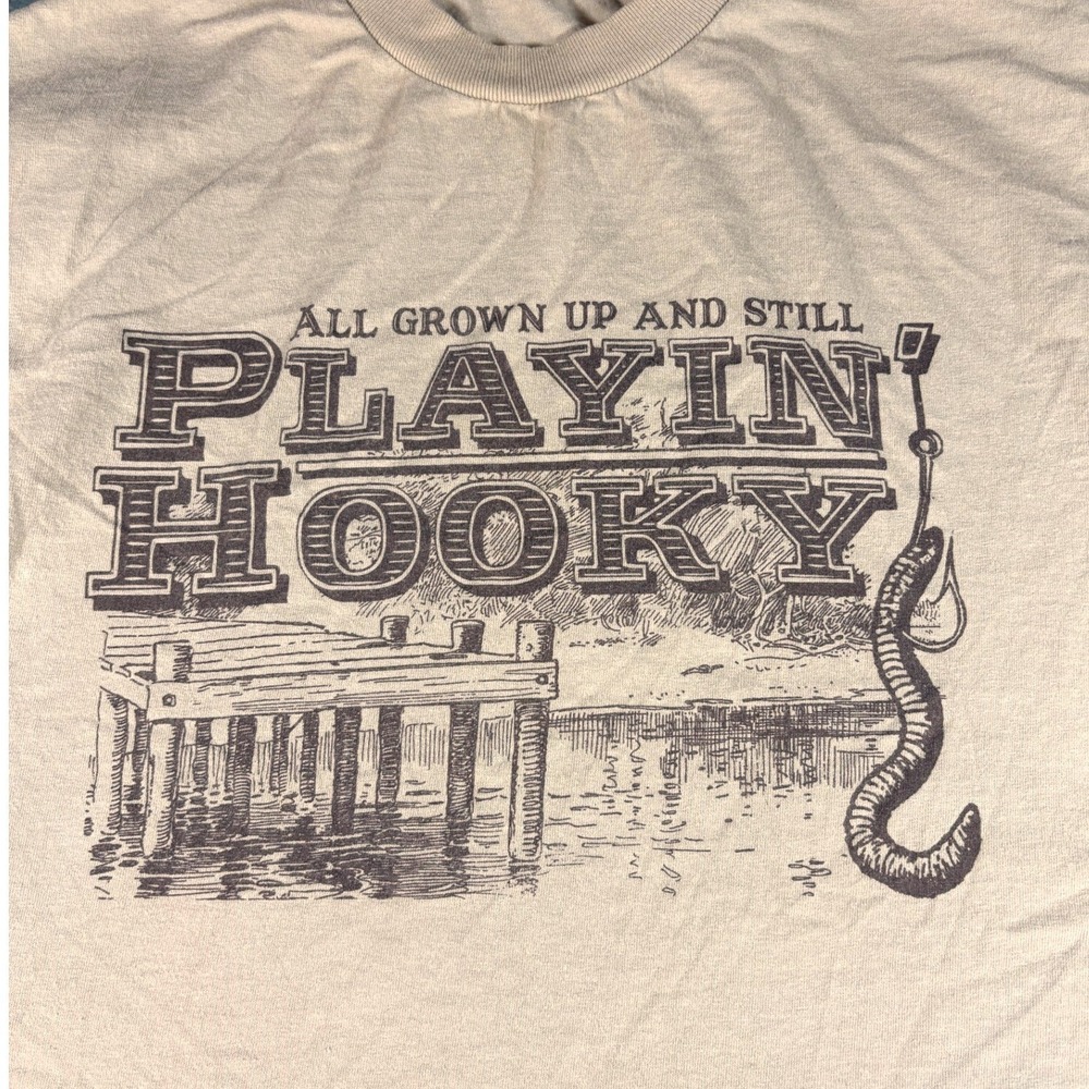 Alstyle Playin Hooky Fishing Graphic T-Shirt XL Tan All Grown Up Still Hooky‎